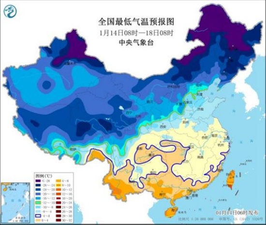 寒潮藍(lán)色預(yù)警多地降溫超10℃